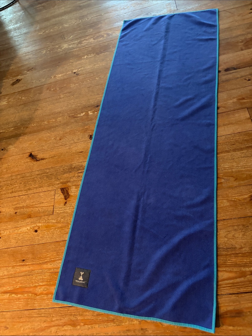 Yogarat Blue Yoga Towel with Teal Edge